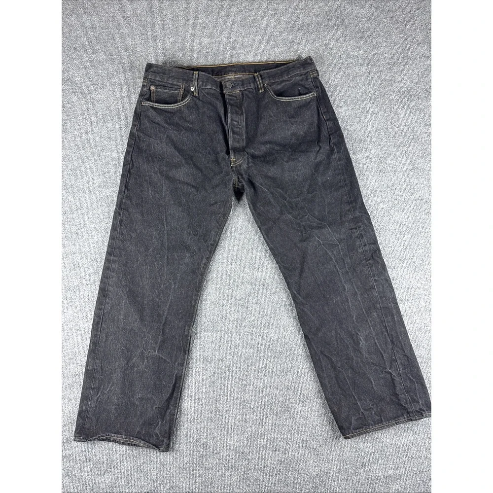 Levi's 501 Black Denim Jeans Men Button Fly Straight Fit 42x30 (42x28)